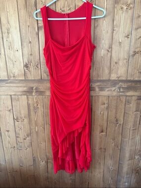 Red Draped High-Low Sleeveless Dress.  Worn once.  Really comfy and flattering